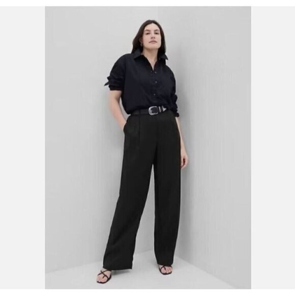 GAP Tencel Pleated Navy Blue Trouser Loose Straight Pants Plus Size 20 MSRP $70 - Picture 3 of 8